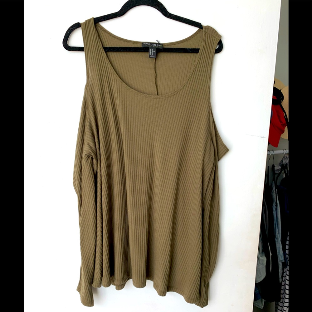 Cold shoulder olive ribbed shirt